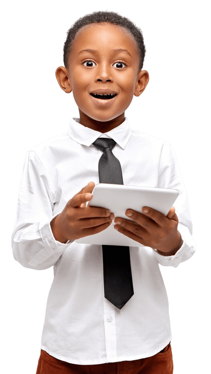 Happy child learning on a tablet